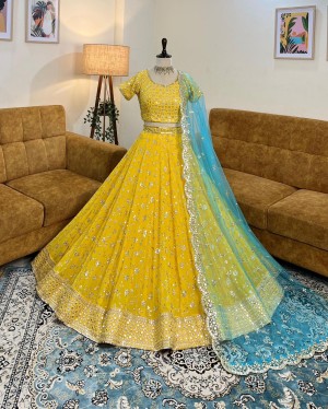 New Yellow special sequence Lehenga choli with Dupatta